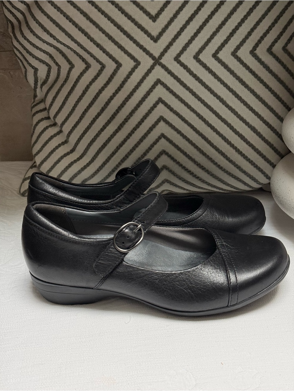 Dansko Black Leather Mary Jane Flats with Strap - Picture 7 of 10